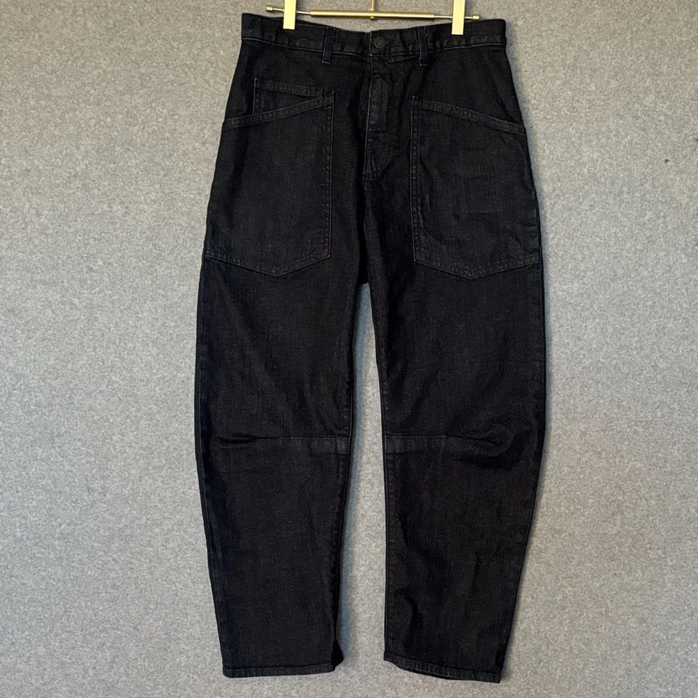 Nili Lotan Shon Denim Barrel Leg Tapered Crop Jean Pant- Size 28 Indigo Rinse - Picture 3 of 13